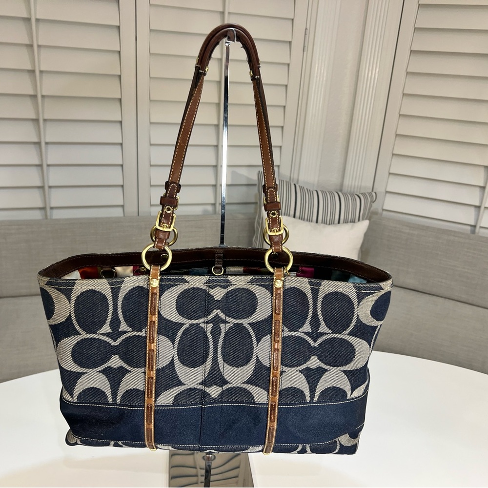 Coach Signature Canvas Tote Bag - Blue and Brown